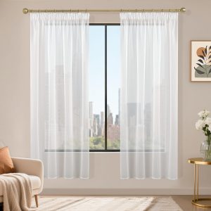 Perdele Stores cu bandă cu volane, set de 2, perdele glisante din voal, 180 x 120 cm (Î x L), perdea transparentă, albă, perdele pentru sufragerie, dormitor, perdea transparentă