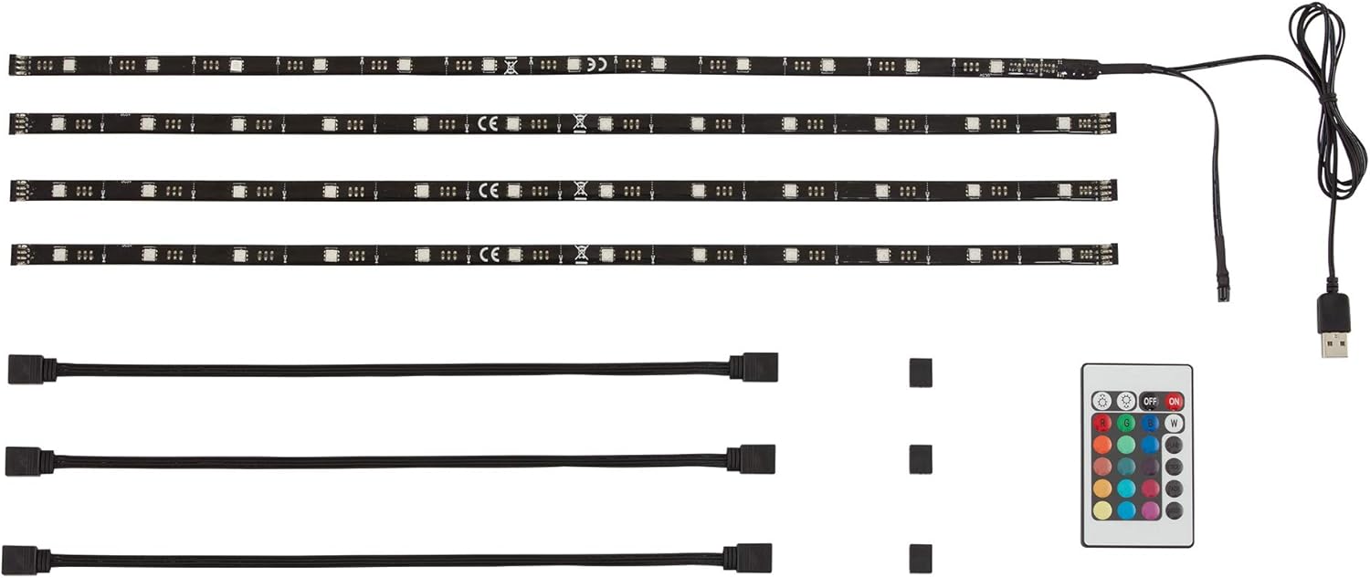Bandă luminoasă Briloner Leuchten pentru iluminat TV cu LED, reglabilă, autoadezivă, 2 m, conexiune USB, potrivită pentru 32-78 inci, bandă luminoasă cu 48 de LED-uri RGB care își schimbă culoarea