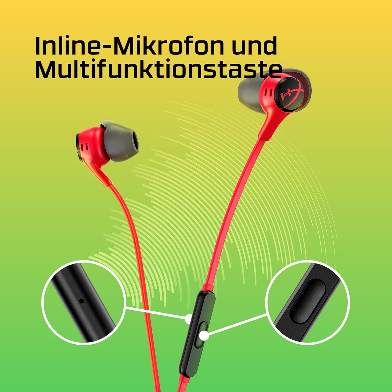 Căști intraauriculare HyperX Cloud Earbuds II cu fir, driver de 14 mm, microfon încorporat, 4 dimensiuni de dopuri pentru urechi, conector de 3,5 mm cu carcasă rigidă pentru consolă PC, dispozitive mobile, roșu - Image 2