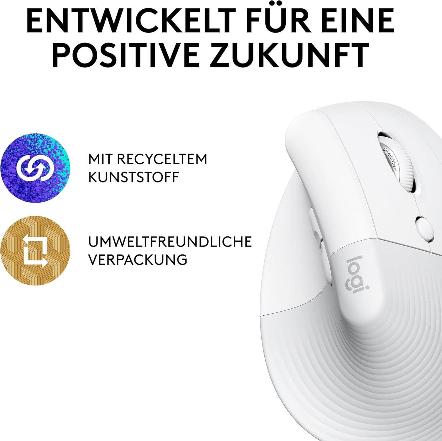 Mouse ergonomic vertical Logitech Lift, wireless, receptor Bluetooth sau Logi Bolt USB, clicuri silențioase, 4 butoane, compatibil cu Windows/macOS/iPadOS, laptop, PC - alb - Image 4
