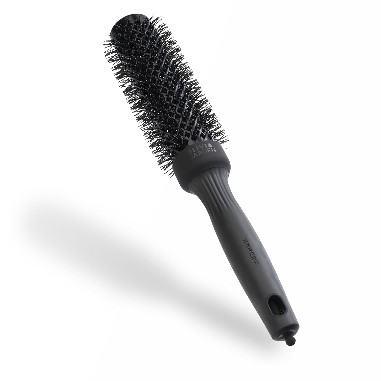 Perie rotundă ceramică Olivia Garden Expert Blowout Speed Black Label - Negru mat - 35 - cu țeavă extra lungă pentru suflare cu 25% mai rapidă