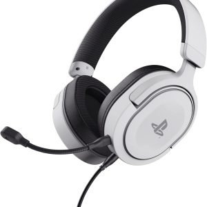 Trust Căști de gaming GXT 498W Forta, licențiate oficial pentru PlayStation 5, sustenabile, căști PS4/PS5, cablu de 1,2 m, microfon detașabil, bandă reglabilă, căști over-ear, albe