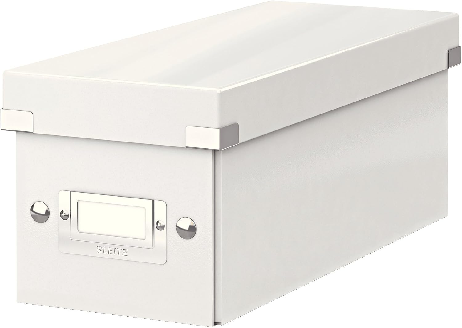 Cutie de depozitare Leitz Click & Store Slim, depozitare CD-uri, ideală ca și cutie cadou, cu capac, cutie stivuibilă cu capse, fabricată din carton dur de înaltă calitate cu suprafață laminată, albă, 60410001