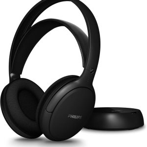 Căști TV wireless Philips SHC5200M2 cu 30 de ore de redare, rază de acțiune de 30 m, conexiune digitală 2.4G, scaun supraaural confortabil, baterie înlocuibilă, sunet clar pentru dialoguri - Negre