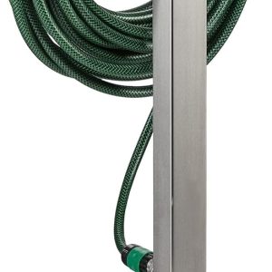 Relaxdays Robinet de apă cu țăruș și suport pentru furtun, HBT 66 x 30 x 15 cm, coloană de apă pentru grădină, pătrată, oțel inoxidabil, argintiu