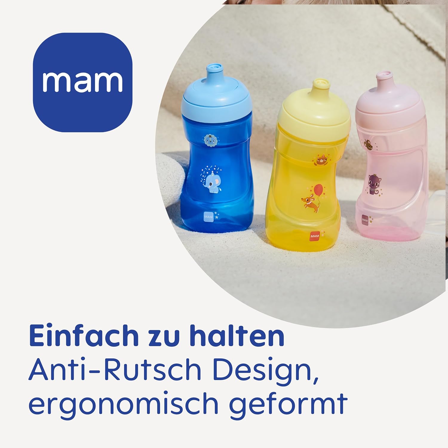 MAM Sports Cup (330 ml), Cană de băut etanșă pentru bebeluși cu supapă cu autodeschidere, Cană de băut pentru copii cu suprafață antiderapantă, de la 12+ luni, Elefant - Image 2
