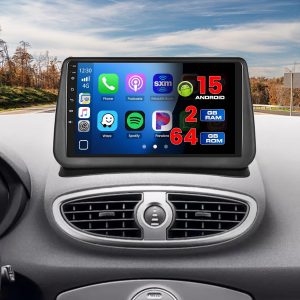 Radio auto Hikity 2+64GB Android 15 pentru Renault Clio 3 2005-2014, radio wireless Carplay, Android Car, radio cu ecran tactil IPS de 9 inch cu cameră de mers înapoi, navigație Bluetooth, WiFi DSP EQ, link oglindă