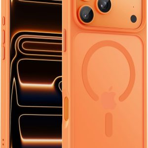 Carcasă UNBREAKcable pentru iPhone 17 Pro Max, MagSafe, protecție completă a camerei, inel magnetic încorporat, rezistentă la șocuri, zgârieturi, translucidă mată, pentru iPhone 17 Pro Max 6,9 inci, portocalie