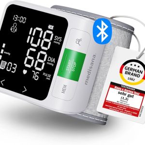 Tensiometru pentru încheietura mâinii medisana BW 360 Connect, monitor de tensiune arterială și ritm cardiac cu aplicație Bluetooth, cântar semafor și funcție de memorie, manșetă pentru tensiune arterială cu cutie de depozitare