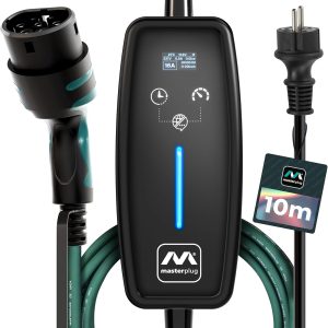 Cablu de încărcare Masterplug EVCM221610G/EU pentru mașină electrică cu afișaj digital, Schuko, portabil, 10 metri, Mod 2, Mașină electrică tip 2, 3,6 kW, 16 A