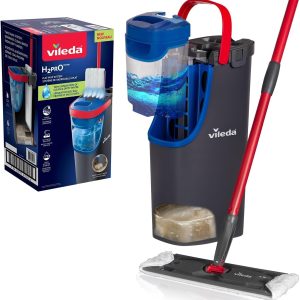 Set de mop plat Vileda H2PrO cu găleată, separare 100% apă dulce de apă murdară, sistem de curățare igienic cu microfibră, economisire a apei, ergonomic, ambalaj ecologic