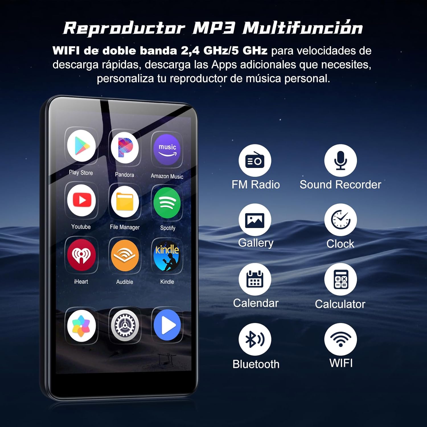 Player MP3 de 160 GB cu Bluetooth și WiFi, Player MP3 Spotify, Android 13, Ecran tactil 1080P de 4,02 inci, Player MP4, Player muzical portabil, Audible, Amazon Music, Player Store, Extensibil până la 1 TB - Image 5