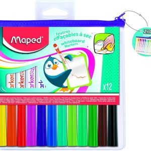 12 markere MAPED cu ștergere uscată + carcasă cu fermoar
