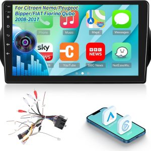 Radio auto Android pentru Citroen Nemo/Peugeot Bipper/Fiat Fiorino Qubo 2008-2017 cu Carplay wireless și Android Car, [2G + 64G] Radio auto cu ecran tactil HD de 10 inci cu GPS/WiFi/Bluetooth/EQ/FM RDS