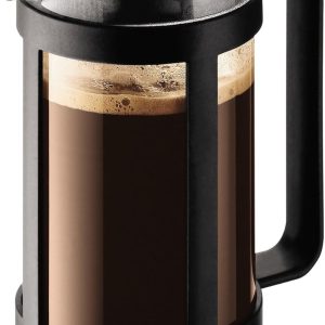Cafetieră Bodum Kenya - 350 ml / 3 căni - Presă franceză manuală din sticlă borosilicată și oțel inoxidabil - Se poate spăla în mașina de spălat vase - Fabricată în Portugalia, Neagră