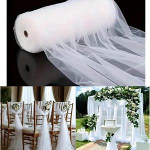 Material textil tul alb 160 x 500 cm lățime, material organza, material decorativ din tul, panglică decorativă transparentă, decor pentru scaun, șervețel de masă, plasă de tul, panglică de tul, materiale decorative pentru nuntă, petrecere, cadouri, artizanat, decorare