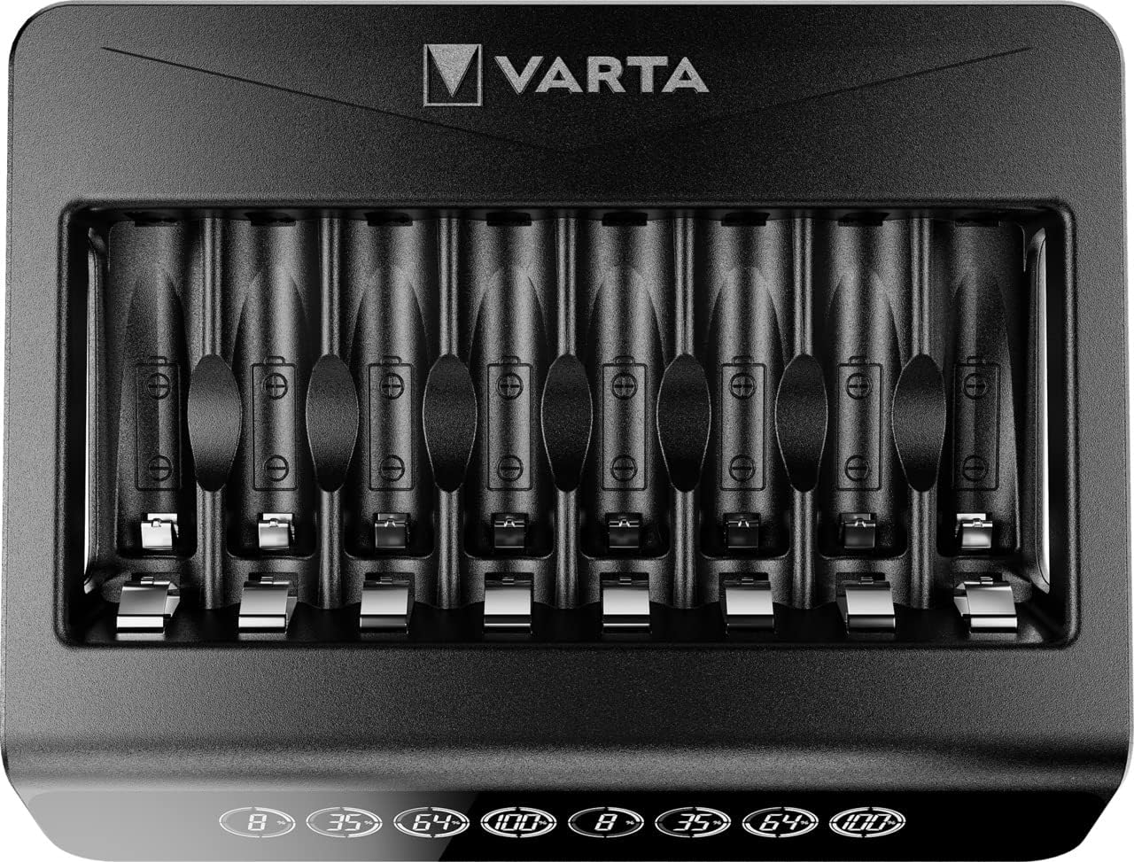 Încărcător Varta Multi Charger+ pentru baterii AA/AAA/9V, încărcare cu un singur compartiment, detectarea celulelor defecte, poate fi utilizat în întreaga lume, 8 compartimente de încărcare.