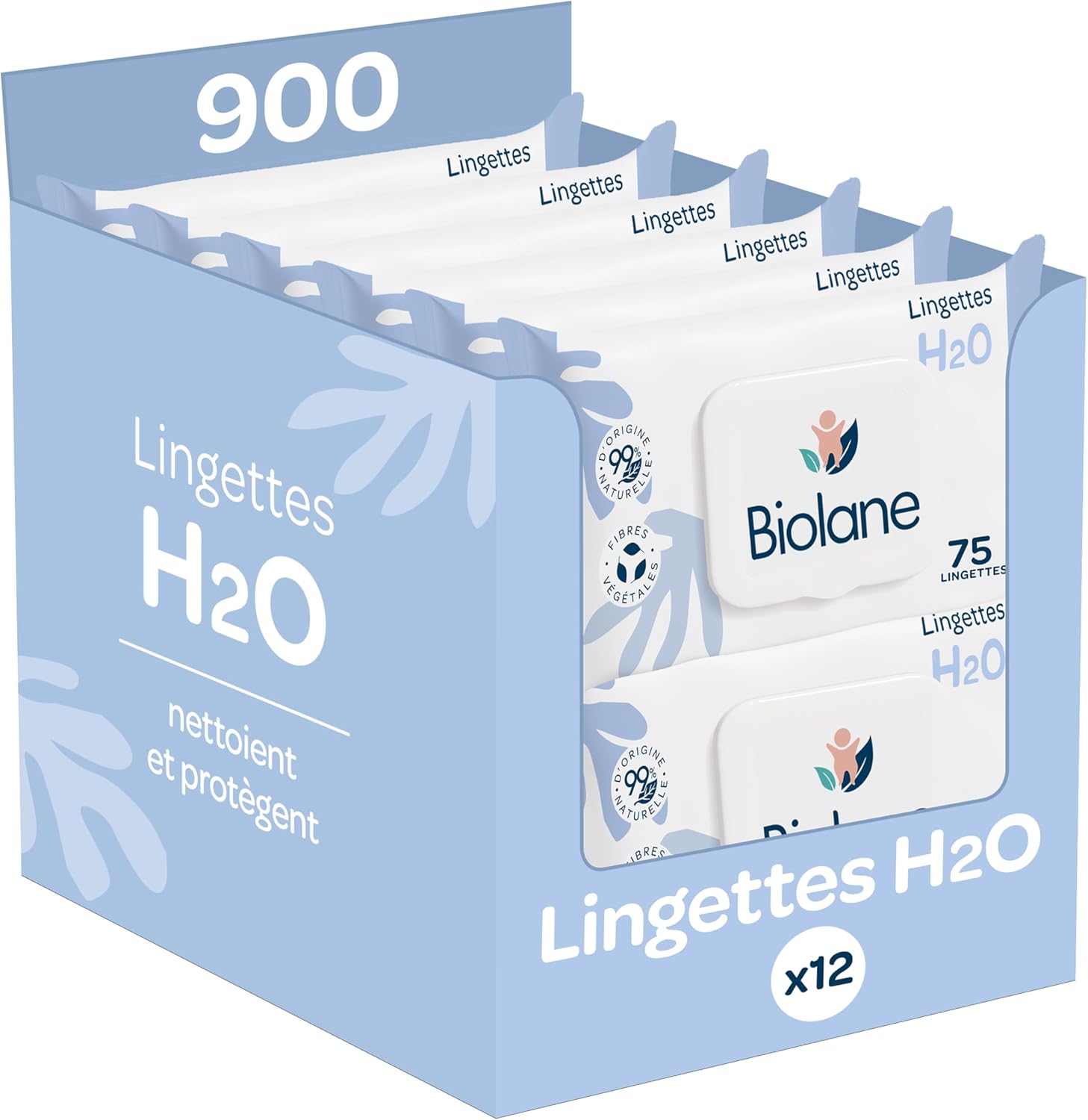 BIOLANE - Șervețele umede pentru bebeluși cu apă - 900 de șervețele - 12 x 75 cm - Curățare delicată și eficientă - De la naștere - Calitate franceză