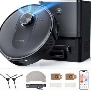 Aspirator robot Proscenic Q8 Max cu stație de aspirare, aspirator robot puternic de 6000Pa, 200min, funcție de ștergere, navigare laser inteligentă cu 5 hărți, control prin aplicația Alexa Siri