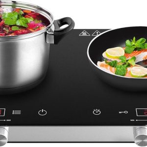 Plită cu inducție Cooktron cu 2 plăci, plită cu inducție dublă cu control tactil și buton, control independent, 10 niveluri de temperatură, 3500 W max., temporizator de 4 ore, ideală pentru bucătăria de acasă și camping