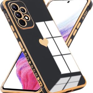 Carcasă pentru Samsung Galaxy A23 5G, carcasă de telefon mobil din gel de siliciu galvanizat cu model strălucitor de inimă, rezistentă la șocuri, Love Wife, carcasă de protecție TPU rezistentă la zgârieturi, neagră