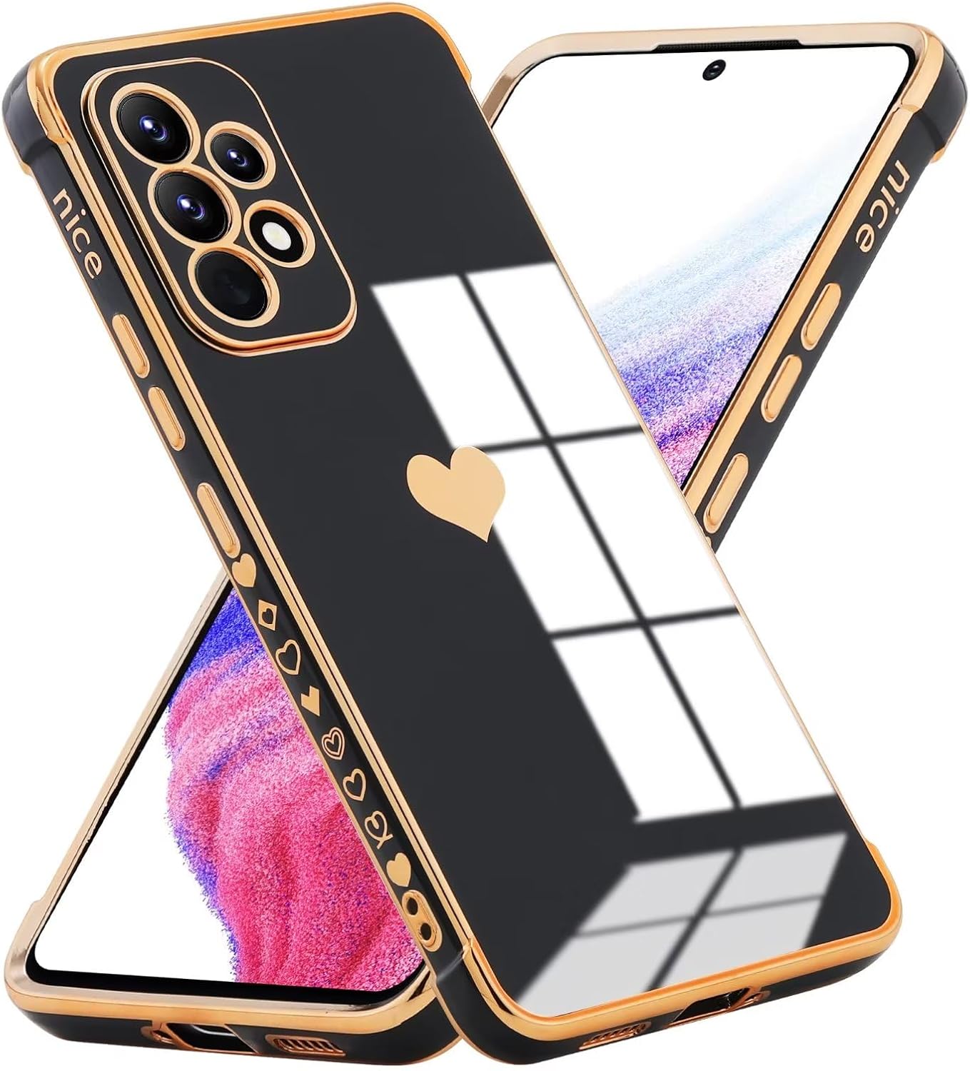 Carcasă pentru Samsung Galaxy A23 5G, carcasă de telefon mobil din gel de siliciu galvanizat cu model strălucitor de inimă, rezistentă la șocuri, Love Wife, carcasă de protecție TPU rezistentă la zgârieturi, neagră