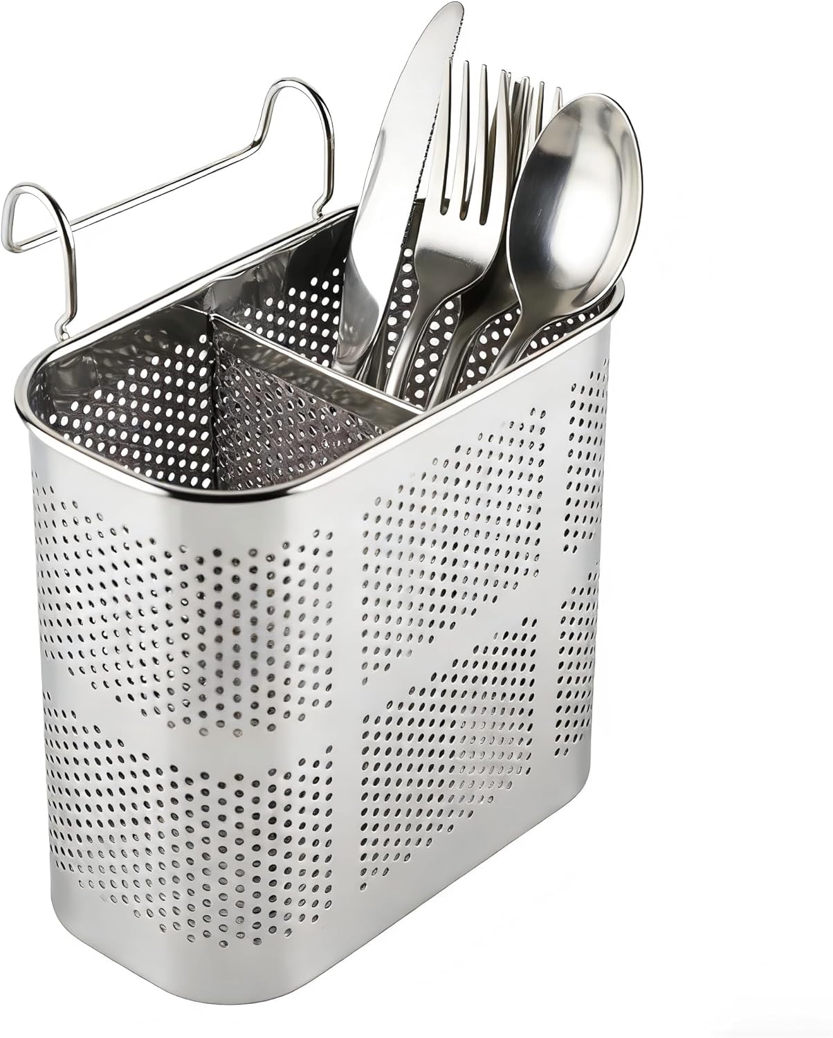 Organizator de ustensile de bucătărie, suport pentru ustensile de bucătărie 13,3 x 12,8 x 7,3 cm, 2 compartimente pentru bețișoare din oțel inoxidabil, depozitare tacâmuri pentru bețișoare, furculiță și lingură, scurgător de vase pentru bucătăria de acasă