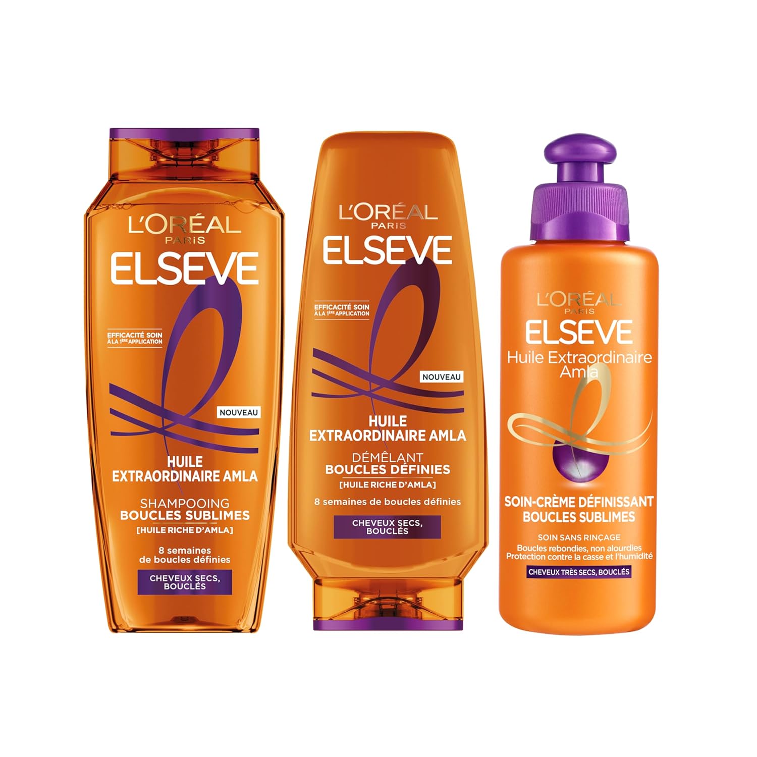 L'Oréal Paris - Nutriție de rutină pentru păr creț și foarte uscat - Îmbogățit cu ulei de Amla - 3 produse - Șampon, descurcare, cremă de îngrijire definitorie - Ulei extraordinar Elsève