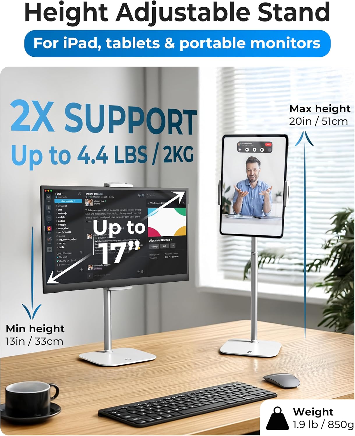 Suport pentru iPad COOPER TabStand de 20 inch pentru birou, suport portabil pentru monitor de până la 17 inch, susține 4,4 lbs suport pentru tabletă desktop suport pentru tabletă suport pentru Apple iPad - Image 2