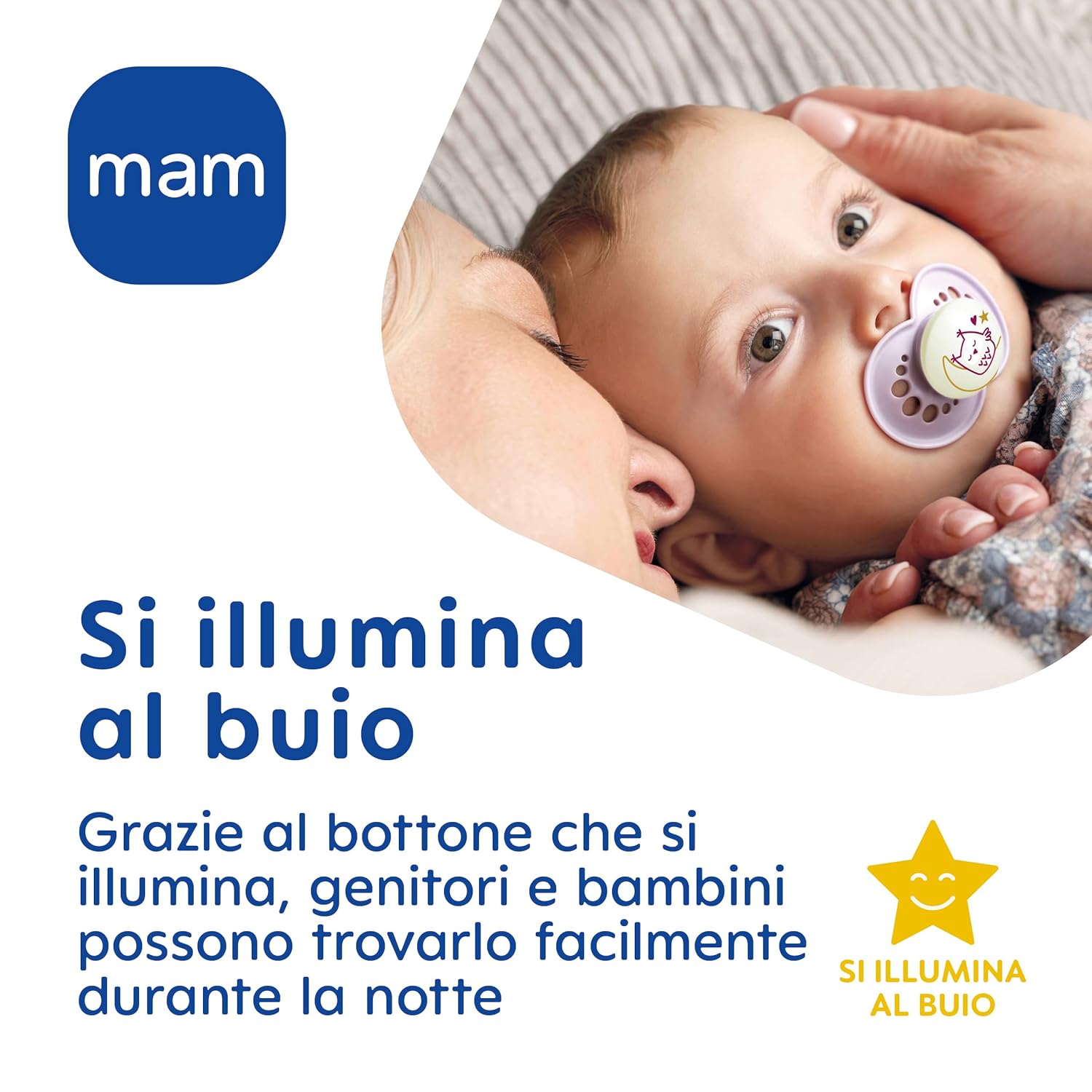 Suzetă MAM Original Night 16+ Luni (Pachet de 2), Suzetă MAM 16-36 Luni, Luminează în Întuneric cu Tetină de Cauciuc, Set de 2 cu Suport Sterilizator pentru Suzetă, Albastru Deschis/Bej - Image 2