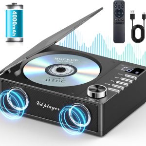 Greadio CD Player portabil cu Bluetooth 5.3, CD Player reîncărcabil 4000mAh cu telecomandă, difuzor HiFi, suportă USB, TF, AUX, afișaj LED pentru casă/mașină/cadou