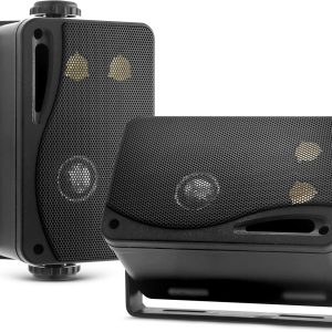 Boxe de exterior rezistente la intemperii (2 buc.) - Boxe de exterior marine cu 3,5 inch și 3 căi - Mini boxe negre pentru toate tipurile de vreme - Boxe de 200 W cu kit de montare și cabluri incluse