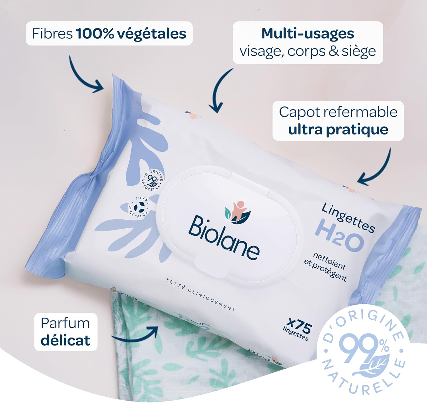 BIOLANE - Șervețele umede pentru bebeluși cu apă - 900 de șervețele - 12 x 75 cm - Curățare delicată și eficientă - De la naștere - Calitate franceză - Image 2