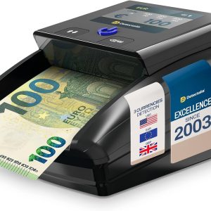 Verificator de bancnote false Detectalia D7T+, testat în EUR, GBP, USD, cu 5 verificări de bancnote false, cu alarmă, afișaj TFT, certificat ECB