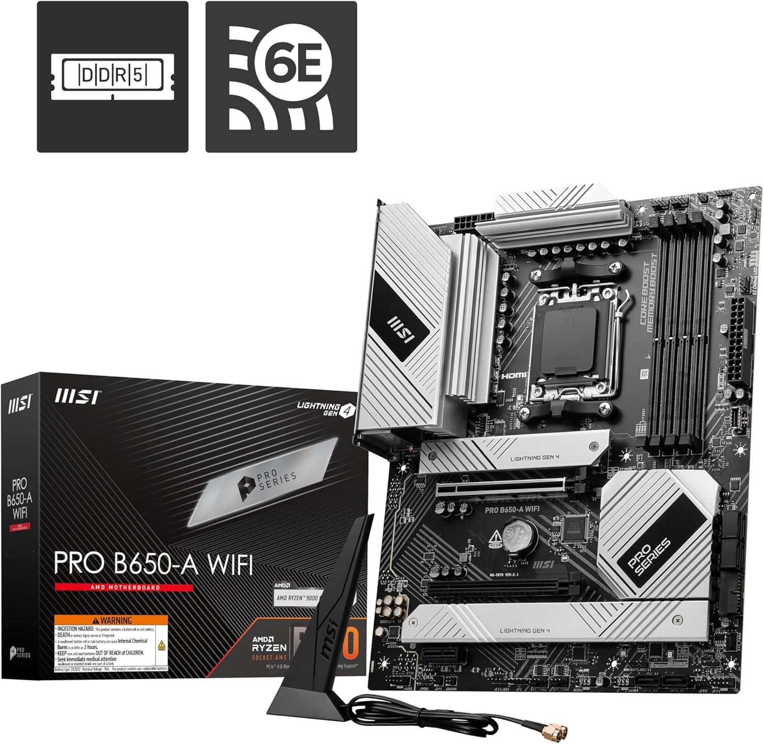 Placă de bază MSI PRO B650-A WiFi ProSeries (procesoare AMD Ryzen seria 9000/8000/7000, AMD AM5, ATX, DDR5, PCIe 4.0, M.2, SATA 6Gb/s, USB 3.2 Gen 2, HDMI/DP, Wi-Fi 6E) - Image 3