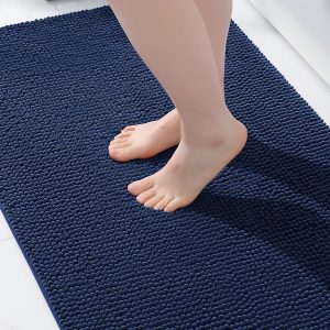 Covor de baie Homaxy Chenille, antiderapant, lavabil, moale, absorbant pentru duș - 40 x 60 cm, albastru marin