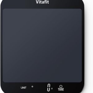 Cântar digital de bucătărie Vitafit 15 kg, cântar alimentar multifuncțional, cântar digital, cântar cu litere și afișaj LED, sticlă securizată, greutate în grame, 1 g, corectitudine, negru