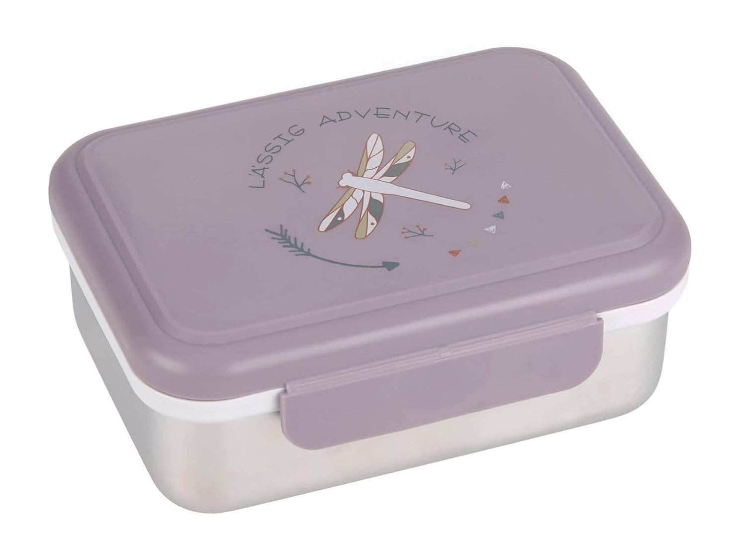 Cutie de prânz pentru copii LÄSSIG, cutie de mic dejun din oțel inoxidabil, sustenabilă, pentru grădiniță, școală, Adventure Dragonfly, 1 bucată | Pentru grădiniță și școală, cu separator detașabil, robustă, rezistentă la spargere, lavabilă în mașina de spălat vase