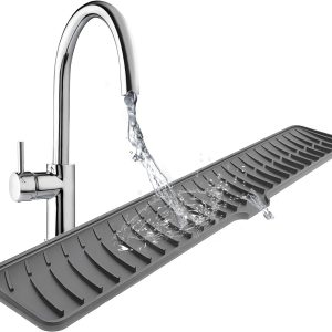 Covoraș pliabil pentru chiuvetă cu caneluri de scurgere, 60 x 10 cm, covoraș antiderapant din silicon pentru uscarea vaselor, protecție împotriva stropirii pentru chiuveta de bucătărie, suport pentru uscarea vaselor, protector pliabil pentru scurgătorul de vase
