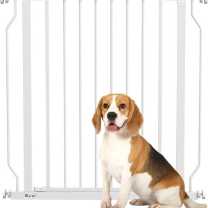 Poartă de siguranță pentru animale de companie PawHut, lungime reglabilă, pentru scări, holuri, uși, nu necesită găurire, fabricată din oțel și ABS (alb, 85 x 1,5 x 76 cm)