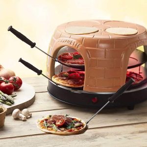 Cuptor de pizza Emerio Pizzarette original pentru mini pizza, capac din teracotă lucrat manual, design patentat, distracție adevărată în familie