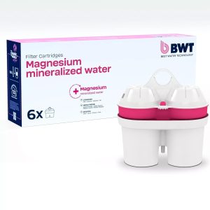 Cartuș filtrant BWT pentru apă mineralizată cu magneziu, pachet de 6 | Cu filtru de apă cu magneziu, apă potabilă | Pentru alimente și băuturi | Filtre pentru calcar, clor, plumb și cupru | Potrivit pentru o duritate a apei de la 15°dH