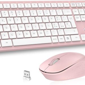 Set tastatură și mouse wireless LeadsaiL, mouse și tastatură pentru computer, USB 2.4GHz, tastatură numerică ergonomică silențioasă, dimensiune completă, aspect italian QWERTY, pentru HP/Lenovo/Mac, roz