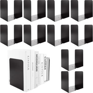 APACALI Pachet de 20 suporturi de carte metalice, 20,4 x 10 x 13,5 cm, suport de carte, suport de citit, suport de carte negru, suporturi de carte pentru rafturi, suport de carte pentru cărți grele, acasă, birou