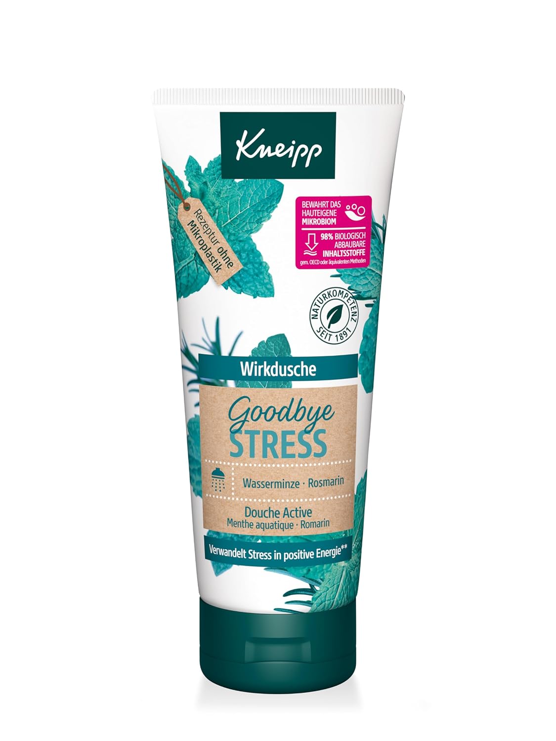 Set cadou Kneipp Goodbye Stress - Include 1x Duș Activ și 1x Loțiune de Corp - Goodbye Stress: Parfum Răcoritor cu Ulei Esențial Natural de Rozmarin și Extract de Mentă - 2 x 200 ml - Image 2