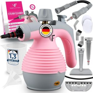Aparat de curățat cu abur portabil Neighbour's Friend roz - Dispozitiv puternic de curățat cu abur portabil I Steam Duck cu rezervor de 350 ml, reglare a aburului și accesorii pentru uz casnic, ferestre, tapițerie și multe altele