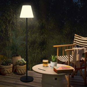Lampă de podea solară pentru exterior cu senzor de lumină, lampă de podea fără fir cu baterie alb cald reglabil și RGB, lumini solare LED reîncărcabile USB pentru interior, lampă de podea impermeabilă pentru exterior pentru terase, grădină