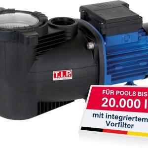 Pompă de piscină T.I.P. SPP 300 F - Pompă de circulație de 300 wați cu prefiltru, 8000 l/h, înălțime de refulare de 8,5 m, ideală pentru sisteme de filtrare pentru piscine de până la 20 m³, 30442