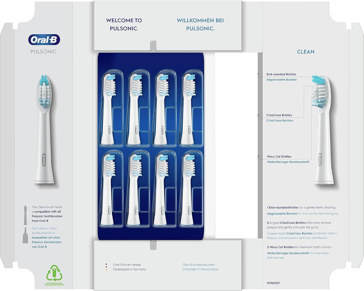 Oral-B Pulsonic Clean - Capete de periuță de dinți de schimb originale pentru periuțele de dinți sonice - Capete de periuță, Atașament pentru periuță de dinți și Periuțe de schimb pentru periuța de dinți sonică Oral-B, Ambalaj tip cutie poștală