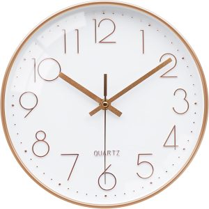 Ceas de perete modern VIKMARI 20 cm, mic, silențios, fără ticăit, ceas de perete cu cuarț pentru sufragerie, bucătărie, dormitor, birou de acasă (auriu roz)